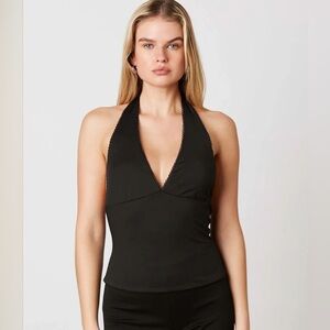 Cotton Candy LA Deep V-Neck Halter Top - Black - Size Medium